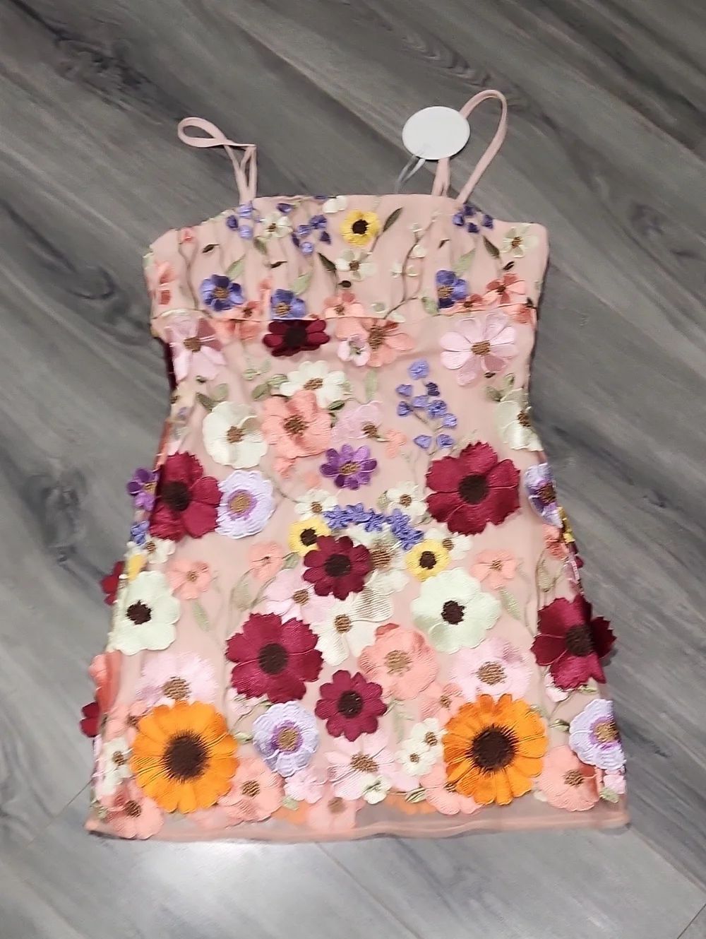 NWT Pink Fields Of Flower Embroidered 3D Mini Sundress